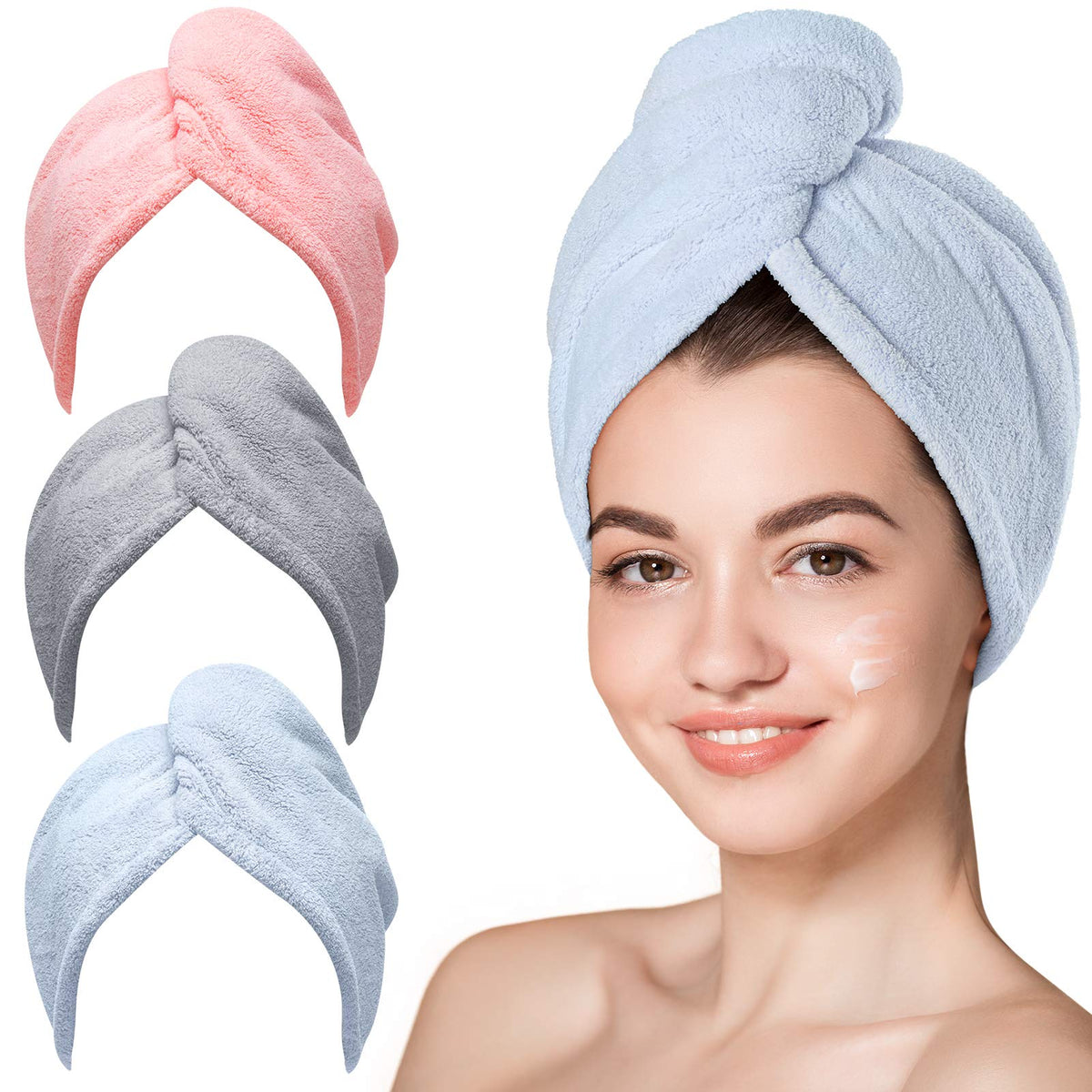 Microfiber Hair Towel,Turbans for Drying Wet Hair, Anti Frizz Hair Wrap Towels for Curly Hair Women-3 packs